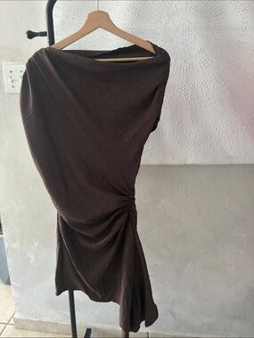Women’s Brown Ruched Side Dress